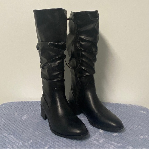 Tall Black Slouchy Zip-Up Boots, 9 - Picture 1 of 9